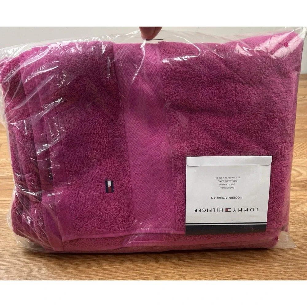 Tommy Hilfiger Solid Modern American Bath Towel, Raspberry Rose 30